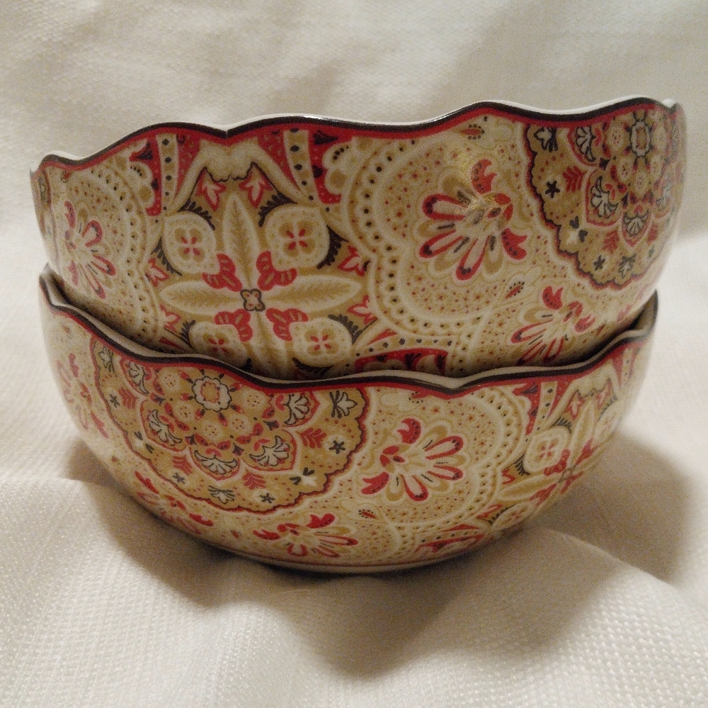222 Fifth Lyria Saffron Paisley Floral Porcelain Ceral/Soup Bowls